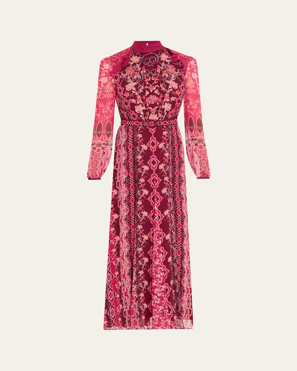 Jacqui-B Belted Floral Silk Midi Dress